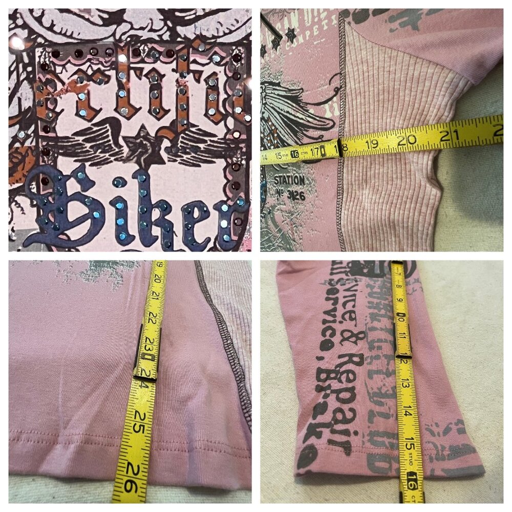 Vanilla Sugar Top 1X Pink Motorcycle  Sequin Ribbed 3/4 Sleeve Y2K Chic USA - Picture 13 of 16